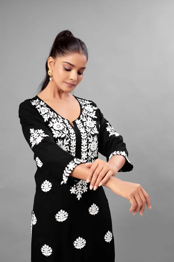 Black_Partywear_Chikankari_Straight_Kurta_Palazzo_Set_Readymade_For_Women