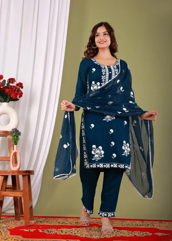 Dark_Blue_Rayon_Embroidered_Kurta_Pant_With_Dupatta_Set_For_Women