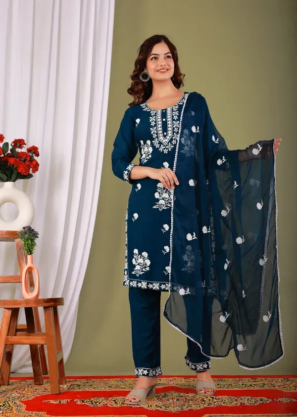 Dark_Blue_Rayon_Embroidered_Kurta_Pant_With_Dupatta_Set_For_Women