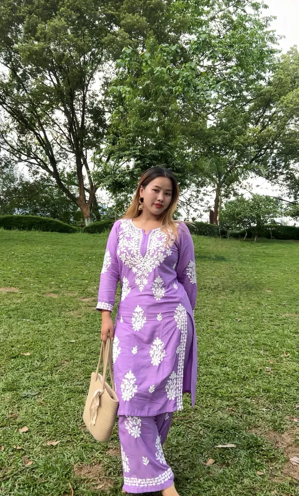 Light_Purple_Rayon_Cotton_Chikankari_Kurta_With_Palazzo_For_Women