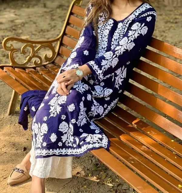 Blue_Pure_Rayon_Rose_Modal_Kurti_With_Heavy_Work_On_Daman_And_Sleeves_And_Plazzo_Set