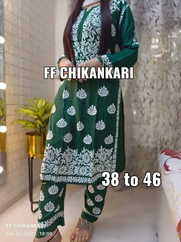 Green_Women_Embroidery_Chikankari_Kurti_Plazzo_Set