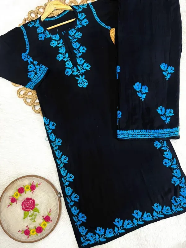 Black_Blue_Chikankari_Coloured_Thread_Kurta_Set