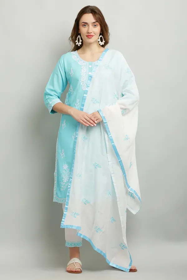 Firoji_Rayon_Kurti_With_Dupatta_And_Bottom_Wear_3_Piece_Set_For_Women
