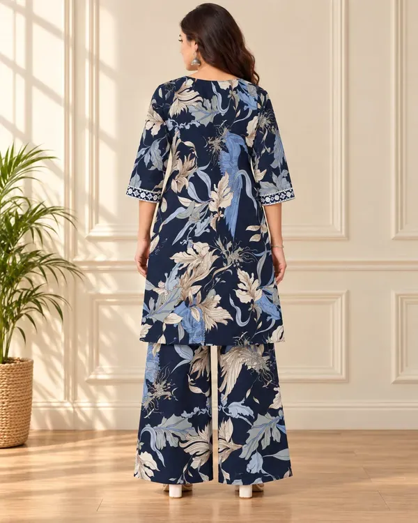 Blue_Printed_Cotton_Chikankari_Work_Kurta_With_Plazzo_Set