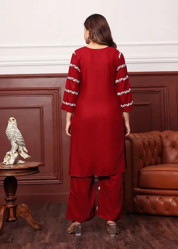 Maroon_Women_S_Rayon_Chikankari_Work_Straight_Kurta_Palazzo_Set_For_Women