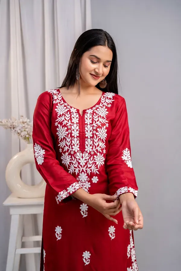 Maroon_Women_S_Exclusive_Kurti_Palazzo_Set_On_Pure_Rayon_Fabric_Chikan_Su