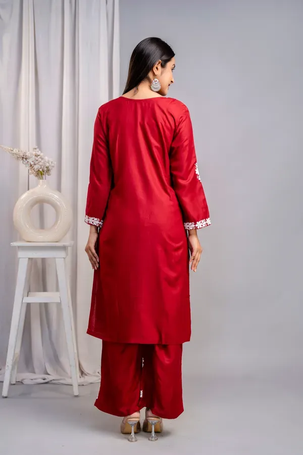 Maroon_Women_S_Exclusive_Kurti_Palazzo_Set_On_Pure_Rayon_Fabric_Chikan_Su