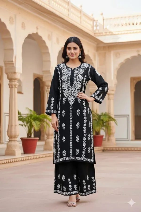 Black_Heavy_Rayon_Dyble_Set_Kurti_Palazzo_Set