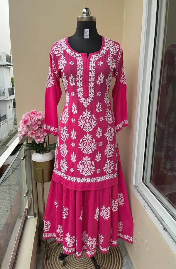 Dark_Pink_Beautiful_Chikankari_Modal_Kurti_Garara_Set
