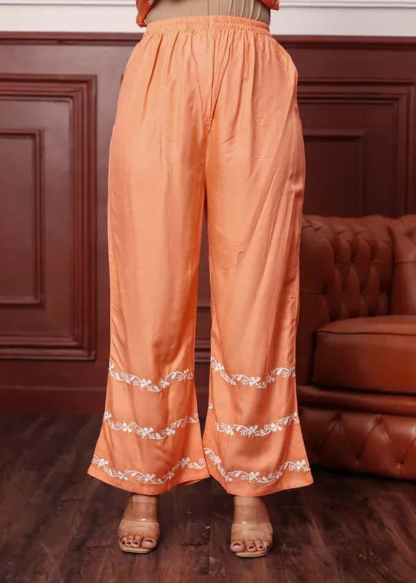 Peach_Women_S_Rayon_Chikankari_Work_Straight_Kurta_Palazzo_Set_For_Women
