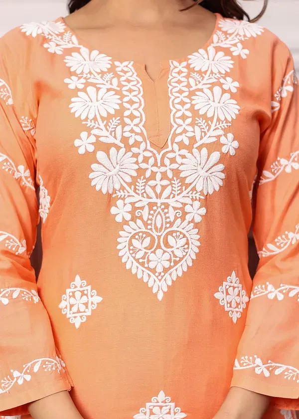 Peach_Women_S_Rayon_Chikankari_Work_Straight_Kurta_Palazzo_Set_For_Women
