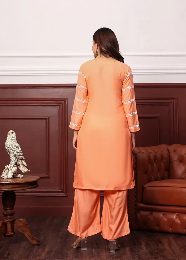 Peach_Women_S_Rayon_Chikankari_Work_Straight_Kurta_Palazzo_Set_For_Women