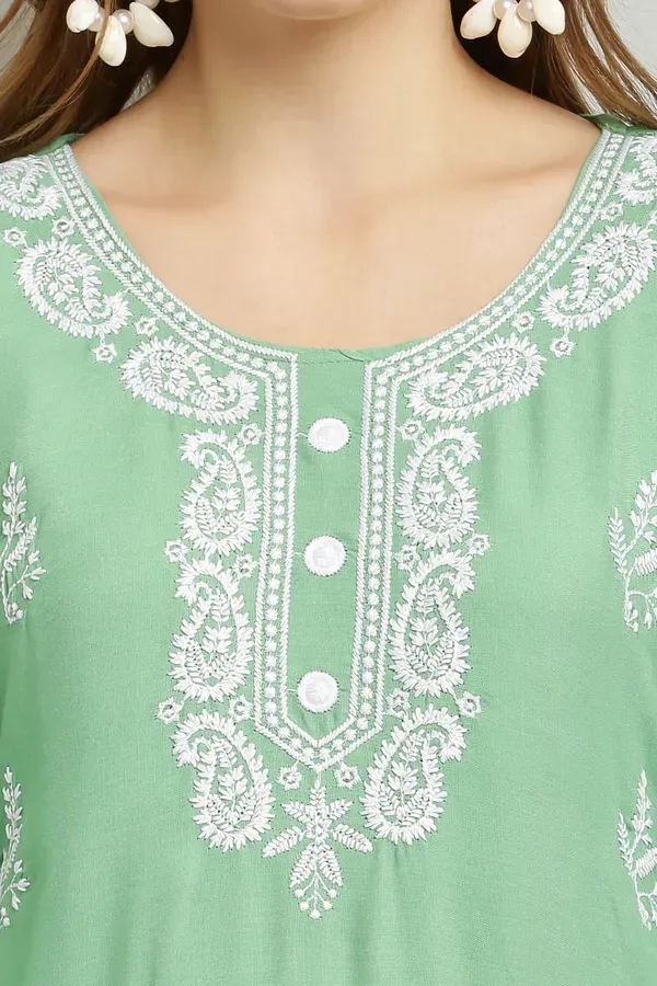 Pista_Rayon_Kurti_With_Dupatta_And_Bottom_Wear_3_Piece_Set_For_Women