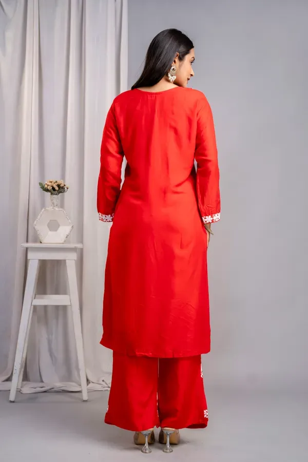 Red_Women_S_Exclusive_Kurti_Palazzo_Set_On_Pure_Rayon_Fabric_Chikan_Suit