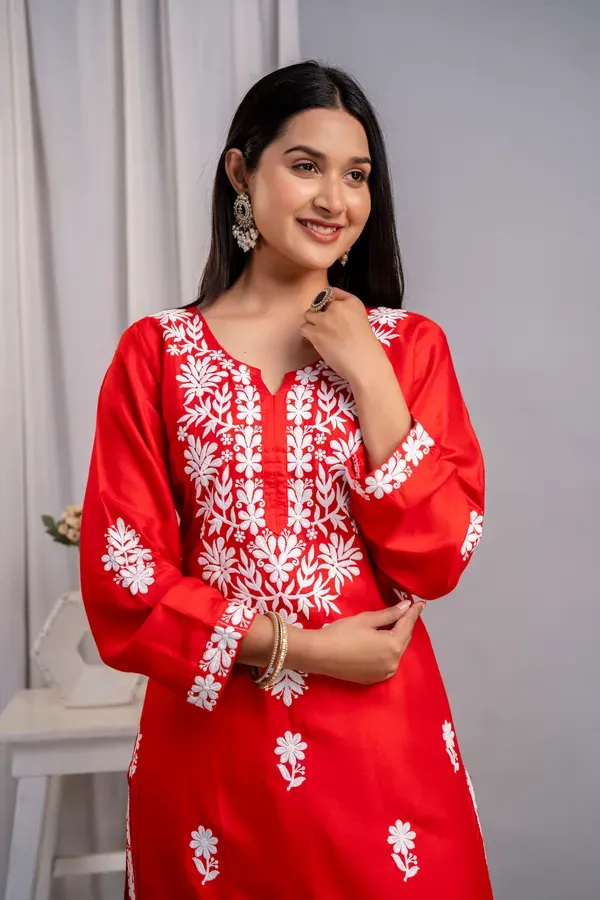 Red_Women_S_Exclusive_Kurti_Palazzo_Set_On_Pure_Rayon_Fabric_Chikan_Suit