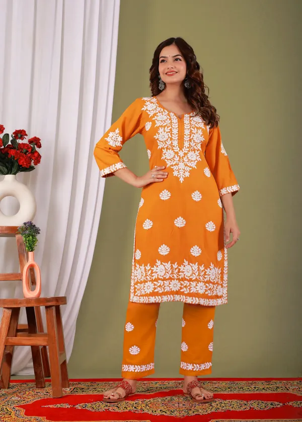 Yellow_Exclusive_Modal_Kurti_With_The_Plazzo_Chikankari_Fabric_For_Women