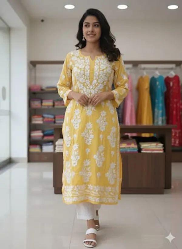 Lemon_Chikankari_Premium_Modal_Straight_Kurta