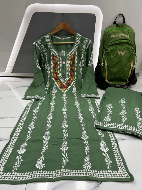 Green_Royal_Multi_Thread_Chikankari_Kurti_Plazzo_Set