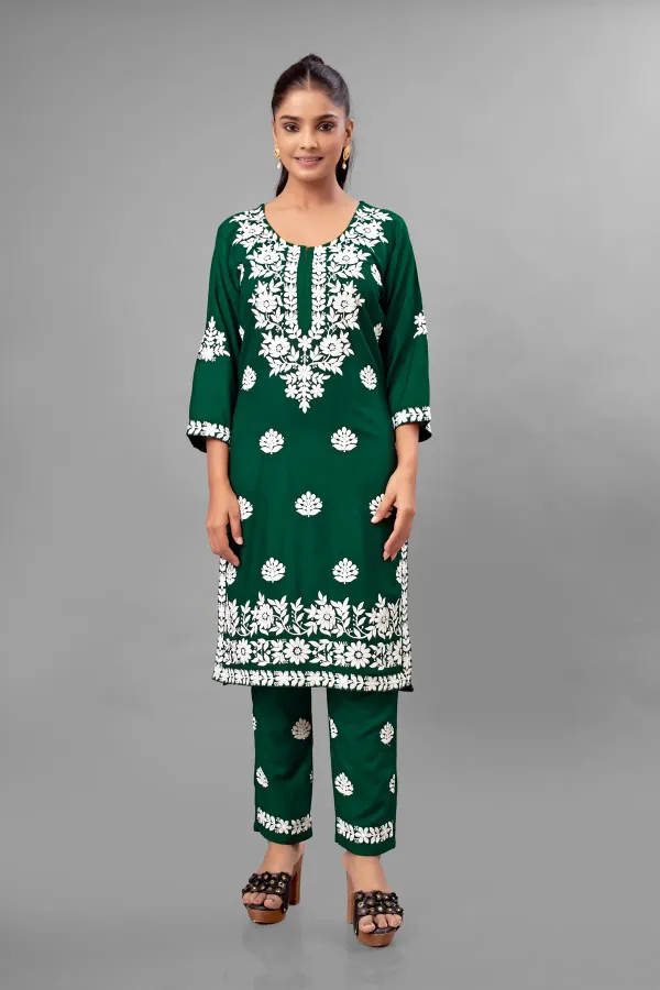 Green_Partywear_Chikankari_Straight_Kurta_Palazzo_Set_Readymade_For_Women
