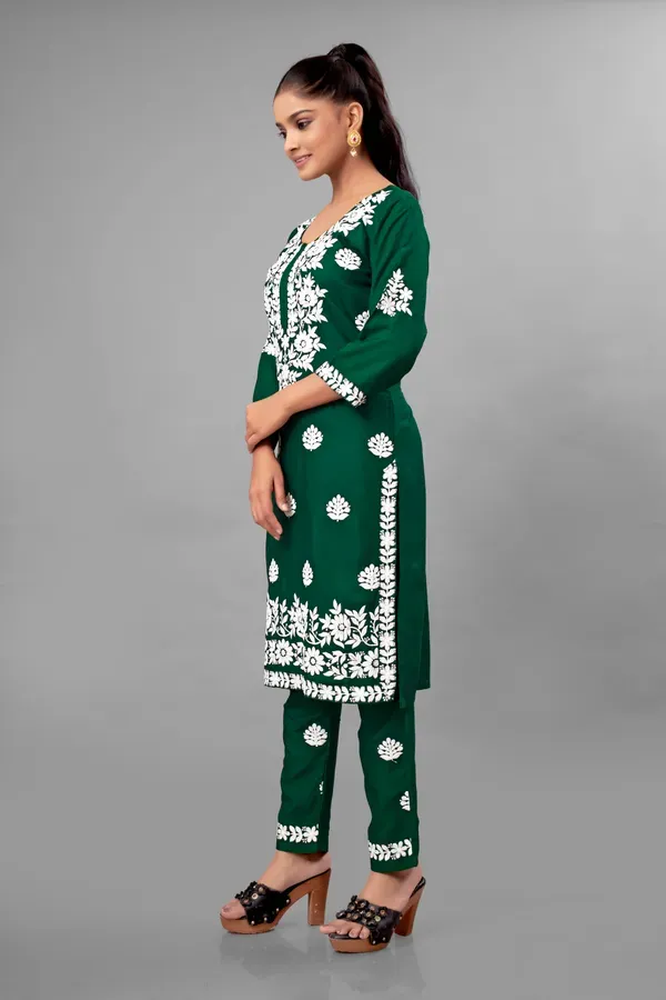 Green_Partywear_Chikankari_Straight_Kurta_Palazzo_Set_Readymade_For_Women