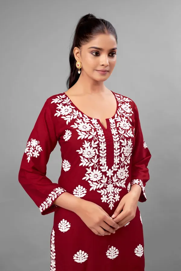 Maroon_Partywear_Chikankari_Straight_Kurta_Palazzo_Set_Readymade_For_Women