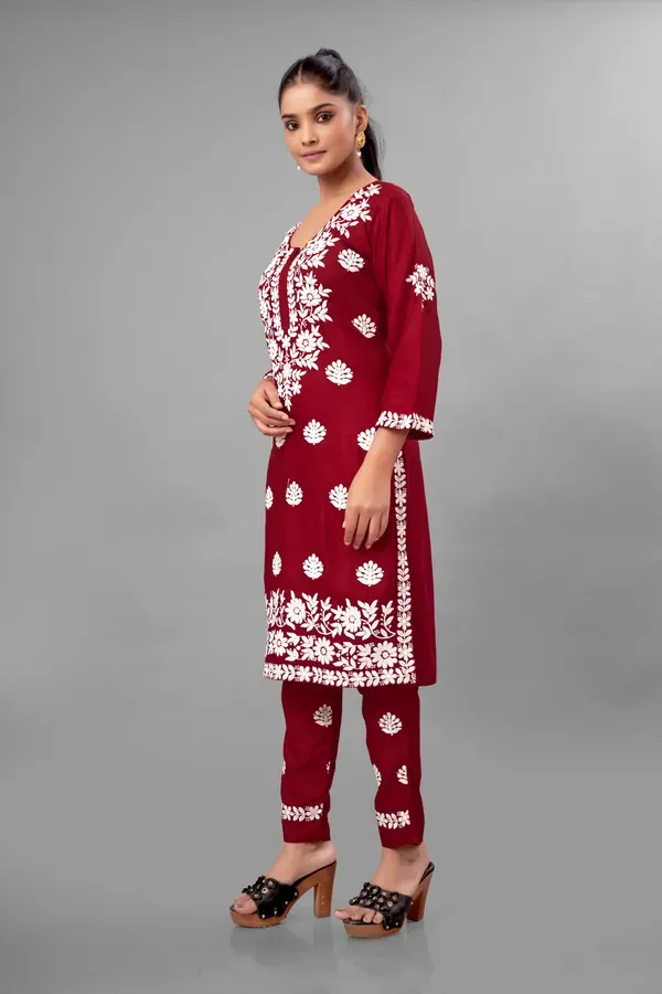 Maroon_Partywear_Chikankari_Straight_Kurta_Palazzo_Set_Readymade_For_Women
