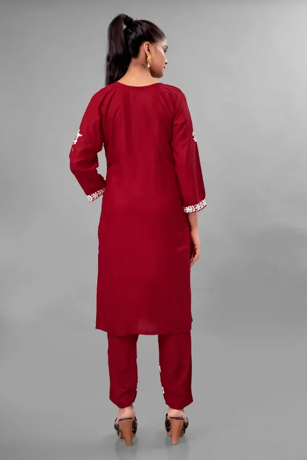 Maroon_Partywear_Chikankari_Straight_Kurta_Palazzo_Set_Readymade_For_Women