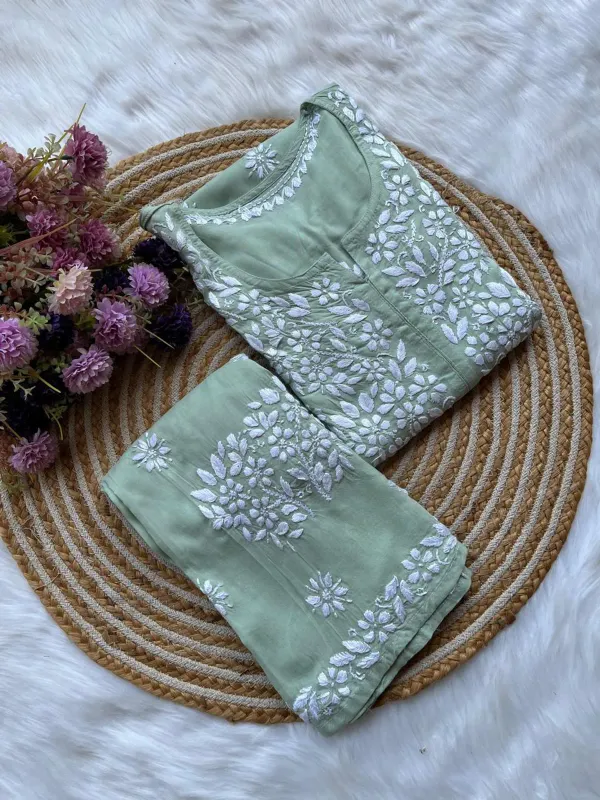 Pista_Long_Chikankari_Work_Latest_Rayon_Kurti_Wirh_Plazo_Set
