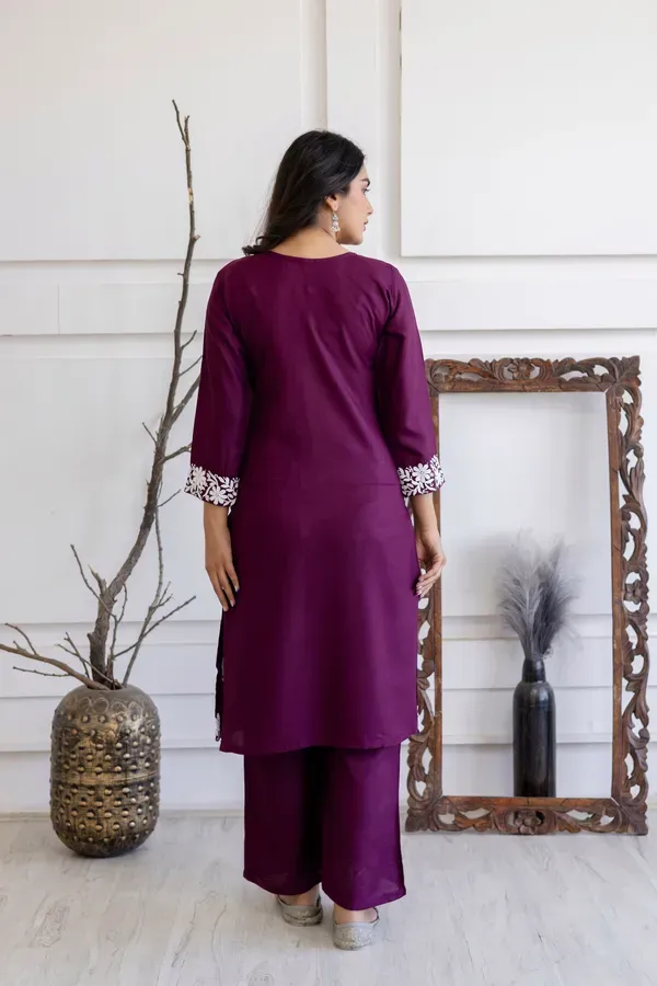 Wine_Women_S_Elegent_Kurti_Set_Kurti_Plazo_Set