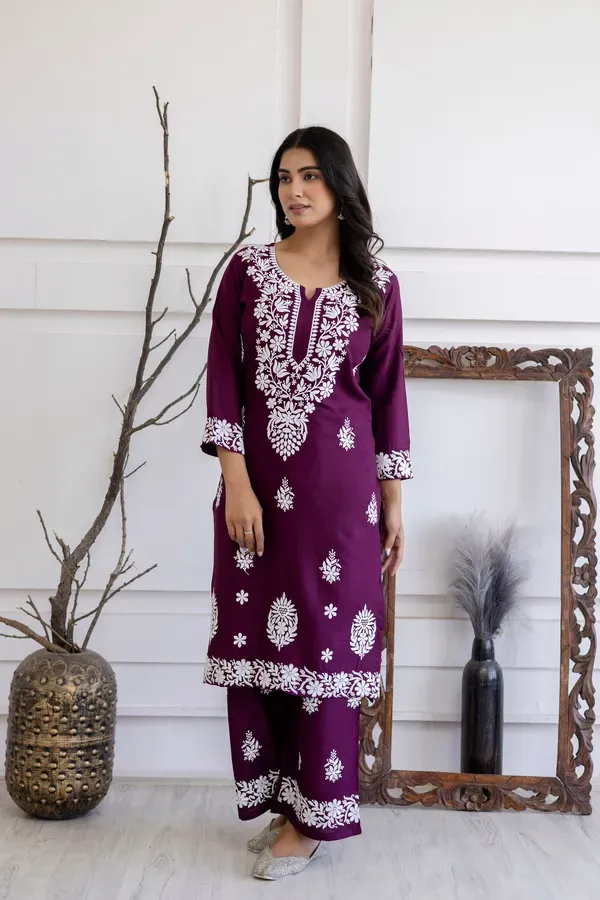 Wine_Women_S_Elegent_Kurti_Set_Kurti_Plazo_Set