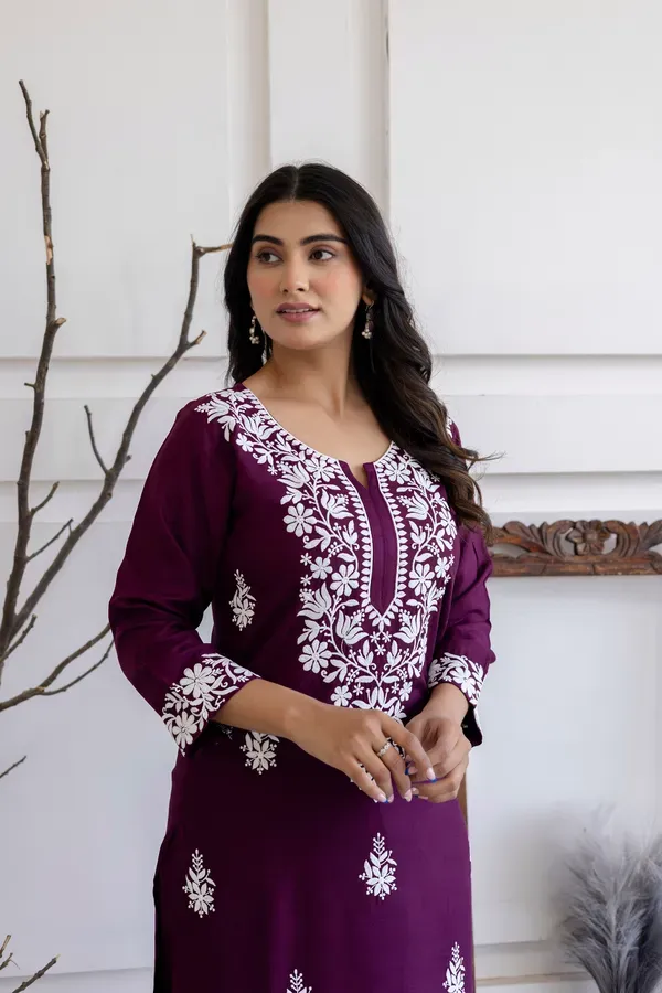Wine_Women_S_Elegent_Kurti_Set_Kurti_Plazo_Set