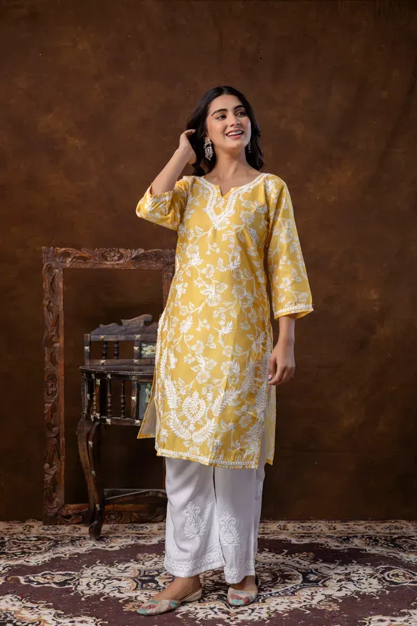 Yellow_Women_S_Cotton_Blend_Chikankari_Embroidered_Straight_Kurta_Set