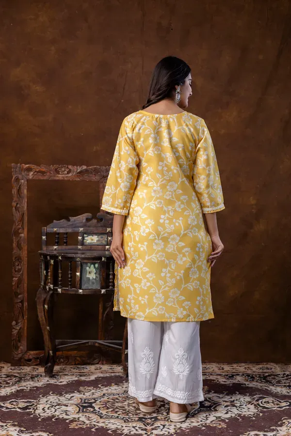 Yellow_Women_S_Cotton_Blend_Chikankari_Embroidered_Straight_Kurta_Set