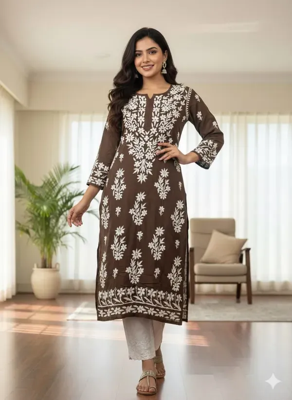 Cofee_Chikankari_Premium_Modal_Straight_Kurta