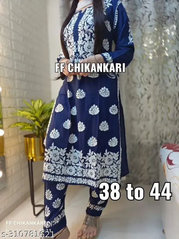 Blue_Women_Embroidery_Chikankari_Kurti_Plazzo_Set