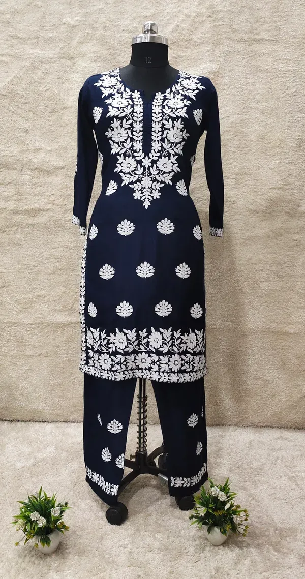 Blue_Women_Embroidery_Chikankari_Kurti_Plazzo_Set