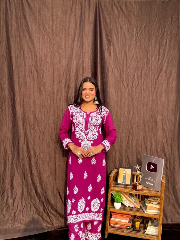 Wine_Chikankari_Straight_Kurta_Palazzo_Set_Readymade_For_Women