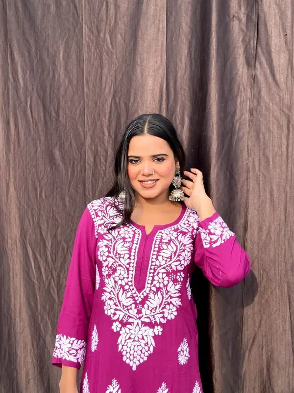 Wine_Chikankari_Straight_Kurta_Palazzo_Set_Readymade_For_Women