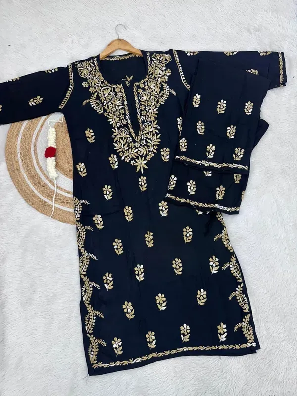 Black_Chiku_Rayon_Dual_Thread_Chikankari_Co_Ord_Set