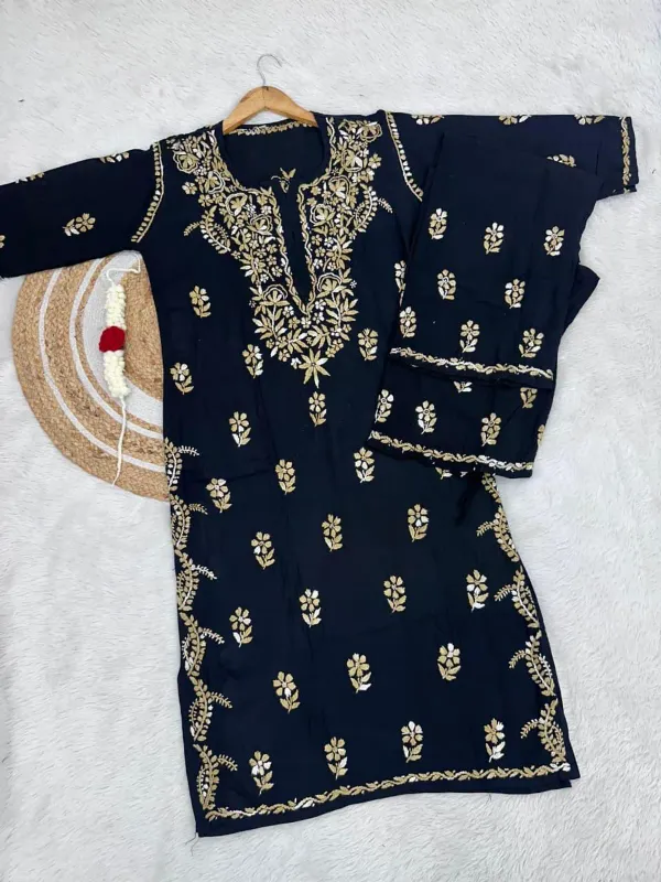 Black_Chiku_Rayon_Dual_Thread_Chikankari_Co_Ord_Set