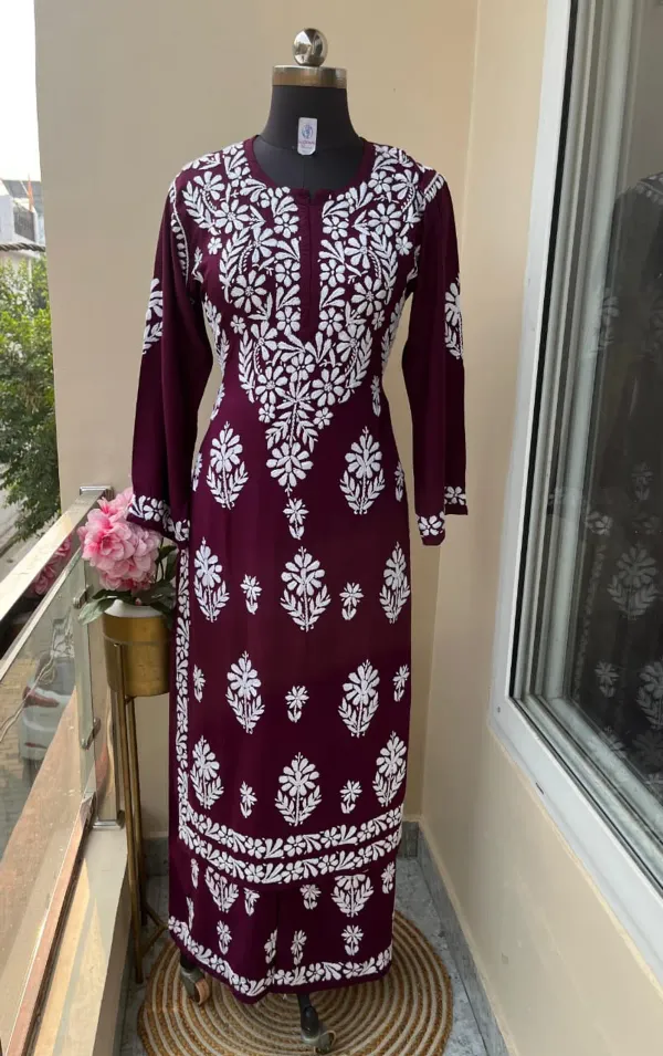 Wine_Premium_Chikankari_Rayon_Kurti_Rayon_Plazzo_Set