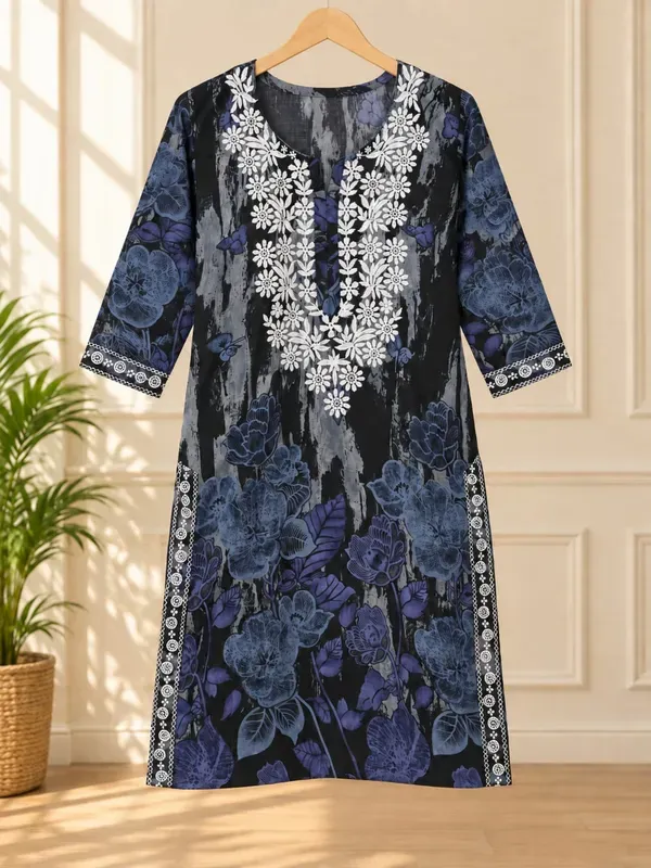 Black_Buy_Printed_Cotton_Kurta_With_Plazzo_Set