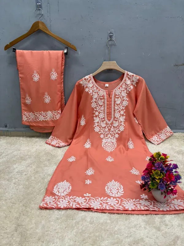 Peach_Chikankari_Straight_Kurta_Palazzo_Set_Readymade_For_Women