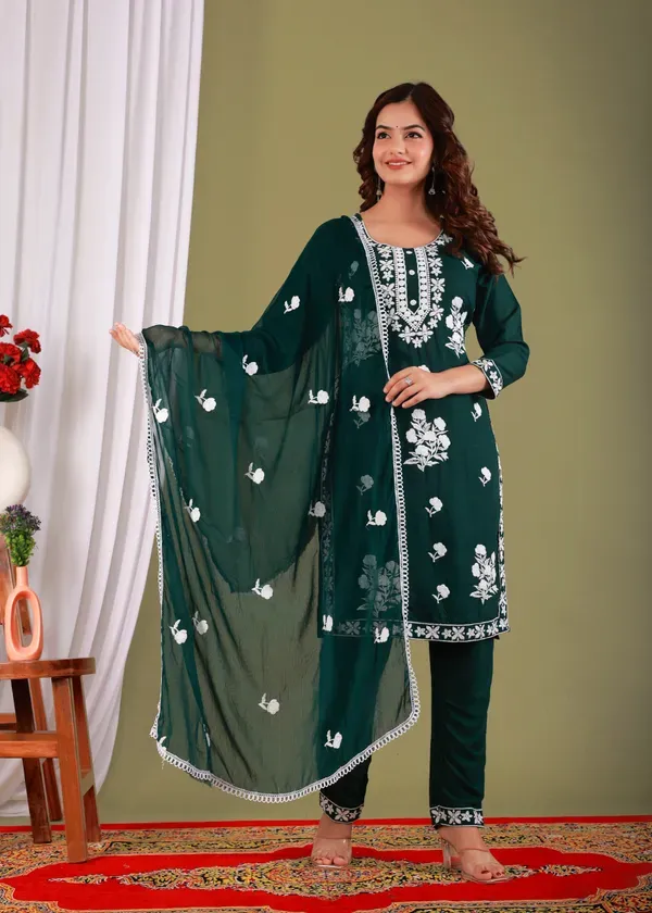 Green_Rayon_Embroidered_Kurta_Pant_With_Dupatta_Set_For_Women