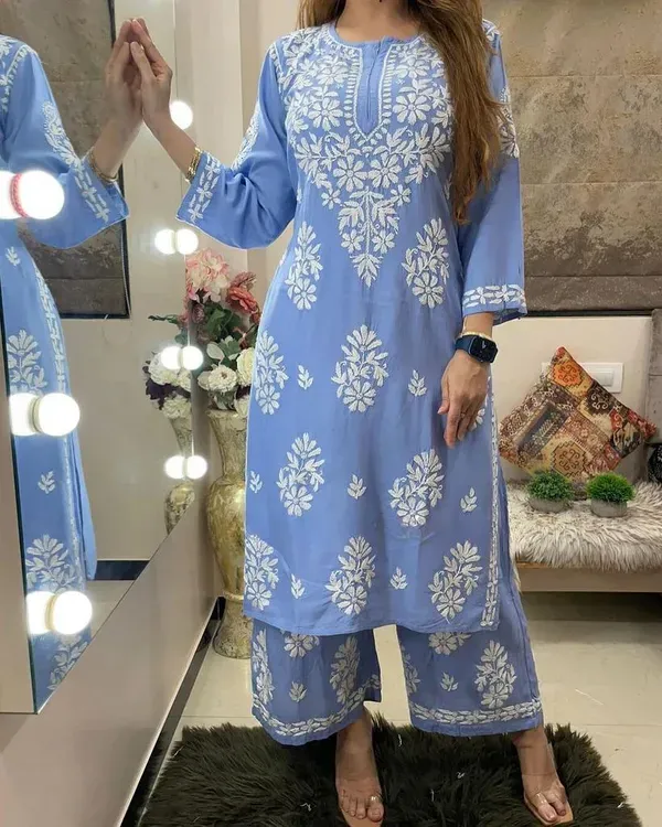 Dark_Sky_Rayon_Cotton_Chikankari_Kurta_With_Palazzo_For_Women
