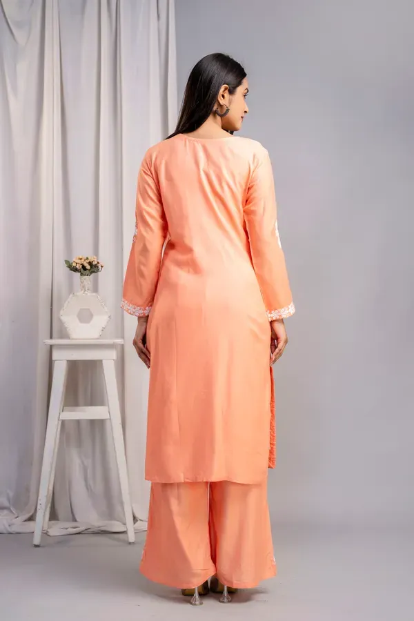 Peach_Women_S_Exclusive_Kurti_Palazzo_Set_On_Pure_Rayon_Fabric_Chikan_Sui