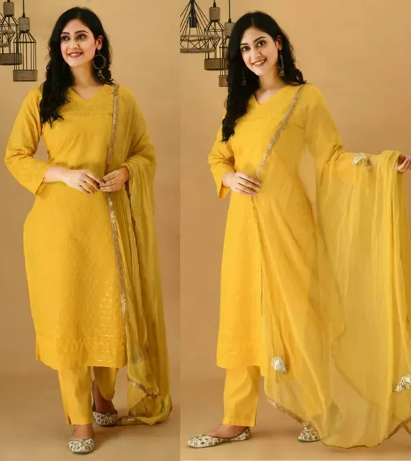 Yellow_Kurti_And_Pant_With_Dupatta_Set