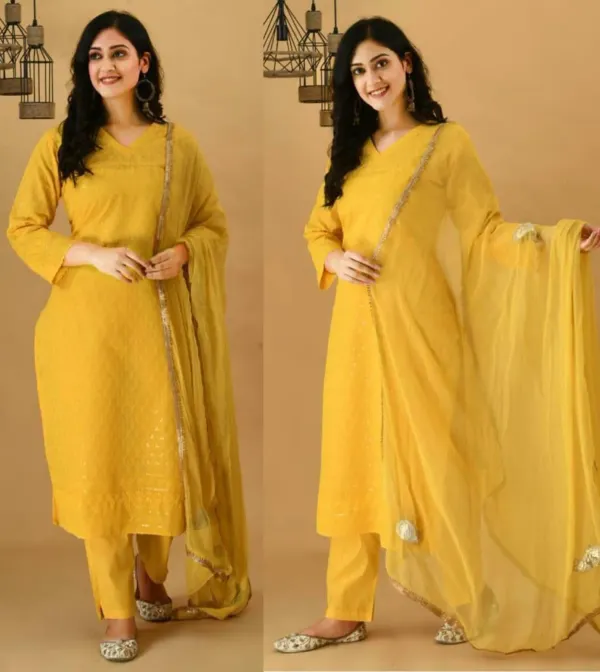 Yellow_Kurti_And_Pant_With_Dupatta_Set