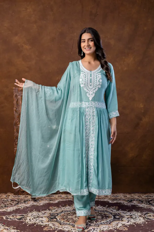 Rama_Green_Women_Embroidered_Fashionable_Printed_Naira_Cut_Kurta_Pant_And_Dupatta_Set_For_Wedding_Party_Festivals